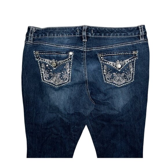 Nine West Vintage America Womens Dark Wash Embellished Jeans 12/31 Mid-Rise Boot - Picture 8 of 13